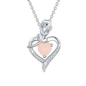 New Rose & Heart Shape Inlaid Shiny Zircon Elegant June Birthstone Necklace